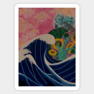 Waves engulfing sunflowers and the Moonlight Sticker